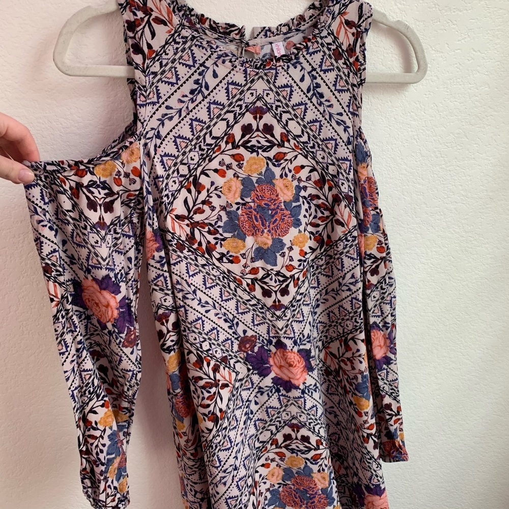Floral Cold Shoulder Long Sleeve Dress SIZE: M